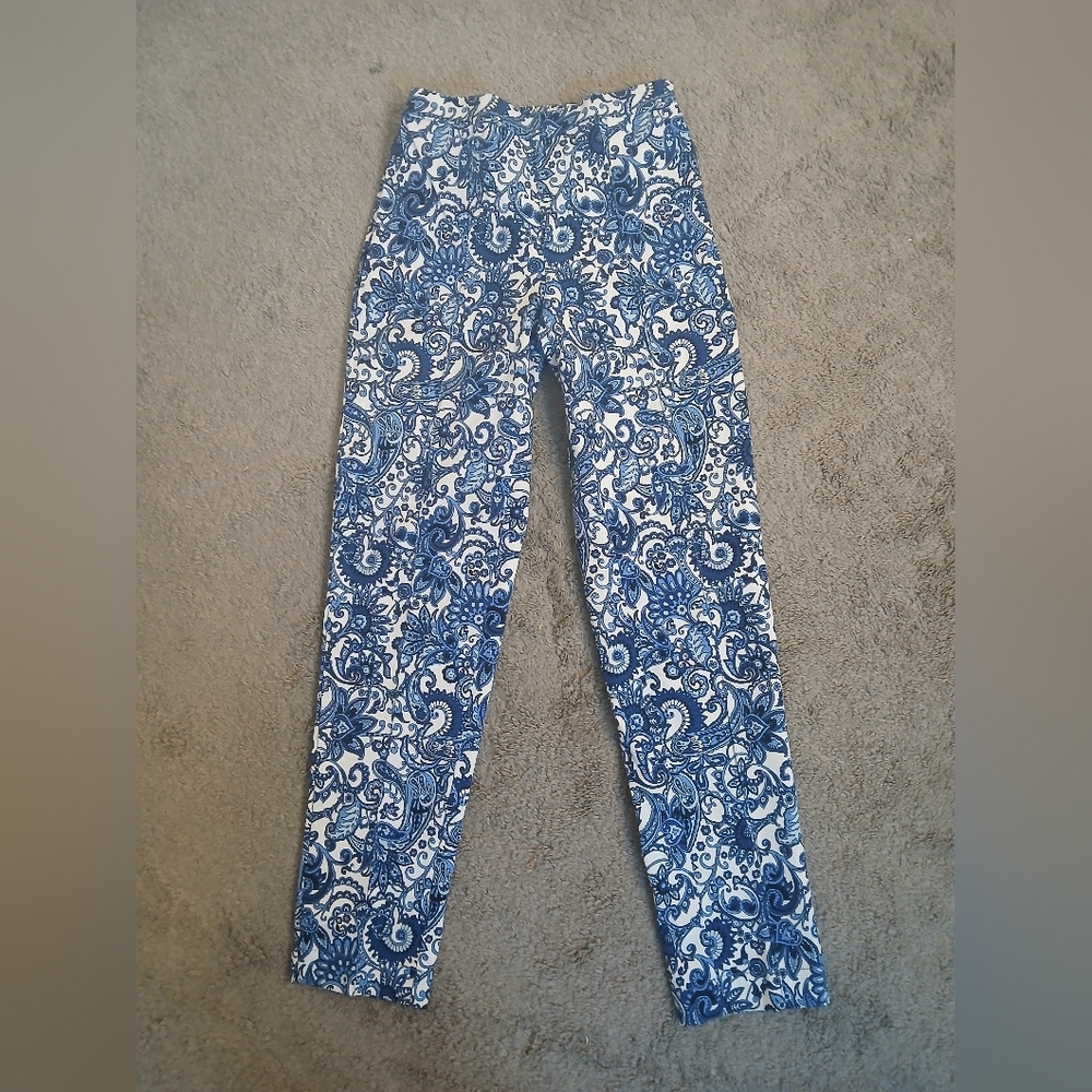 💚5/$25 Isaac Mizrahi Live  Paisley Print Cotton Blend Ankle Pants Sz 2 Long